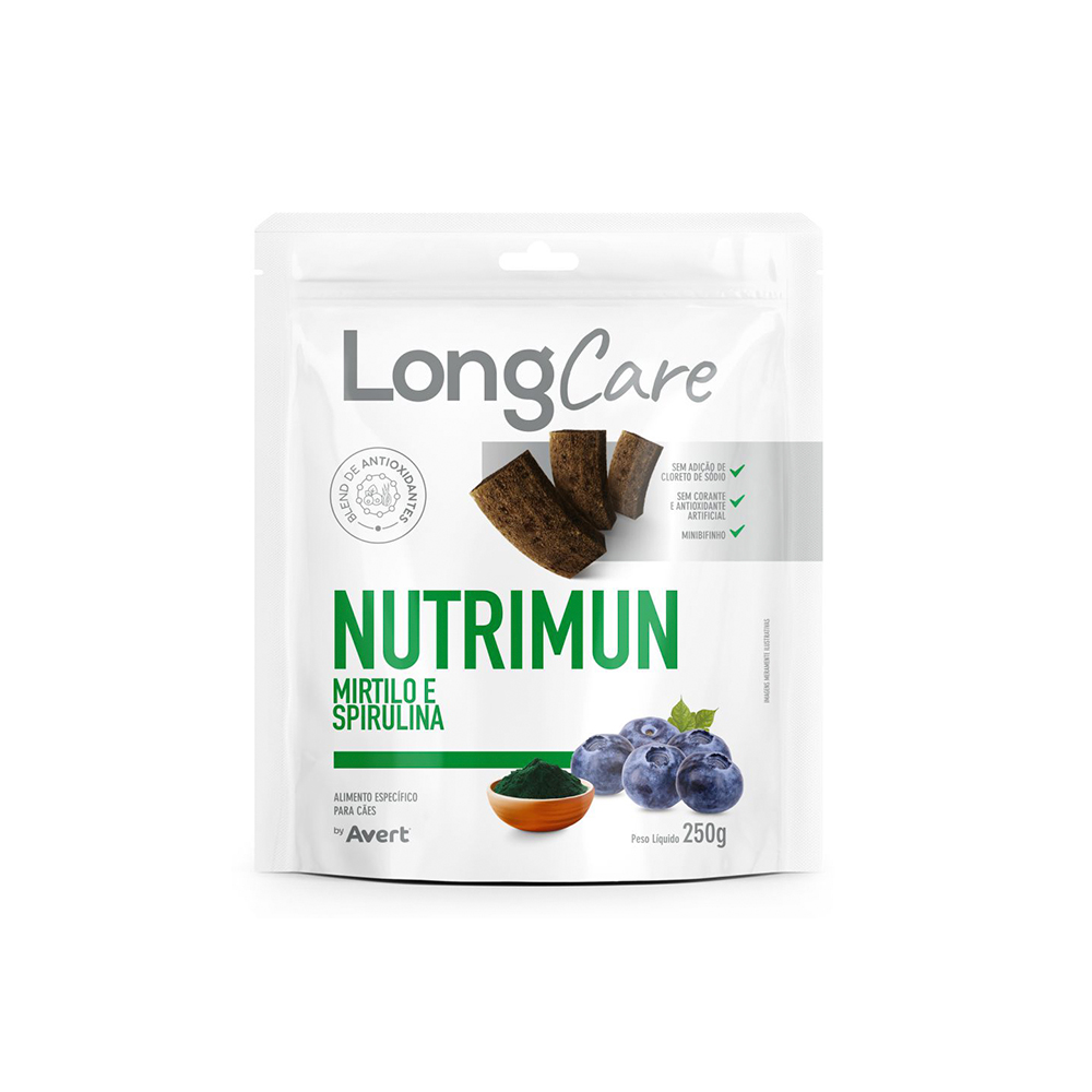 Snack LongCare Funcional Nutrimun para Cães Adultos Sabor Mirtilo e Spirulina
