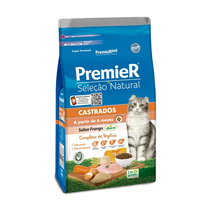 Ração Premier Seleção Natural Gatos Castrados Adulto Frango Korin 1,5kg