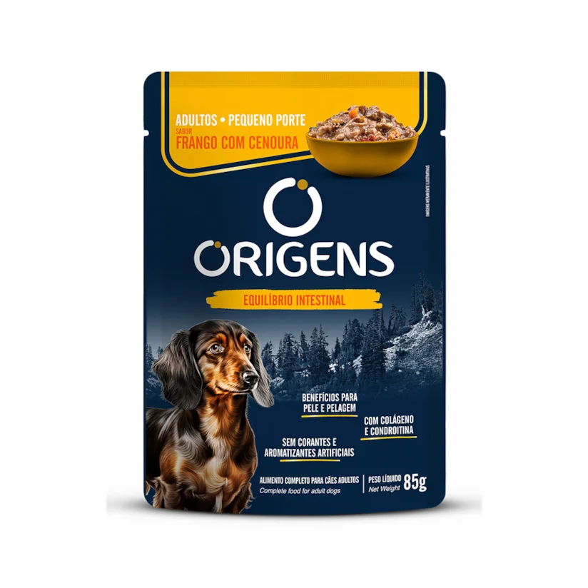 Ração Úmida Origens para Cães Adultos de Porte Pequeno Sabor Frango com Cenoura 85g