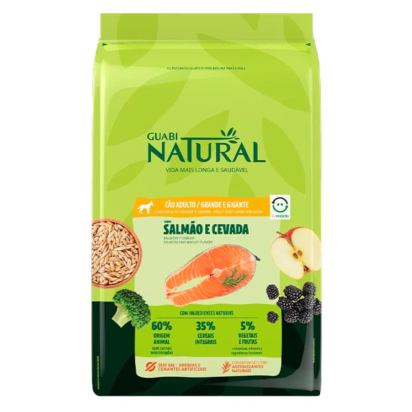 Ração Guabi Natural Cães Adultos Raças Grandes e Gigantes Salmão e Cevada 12kg