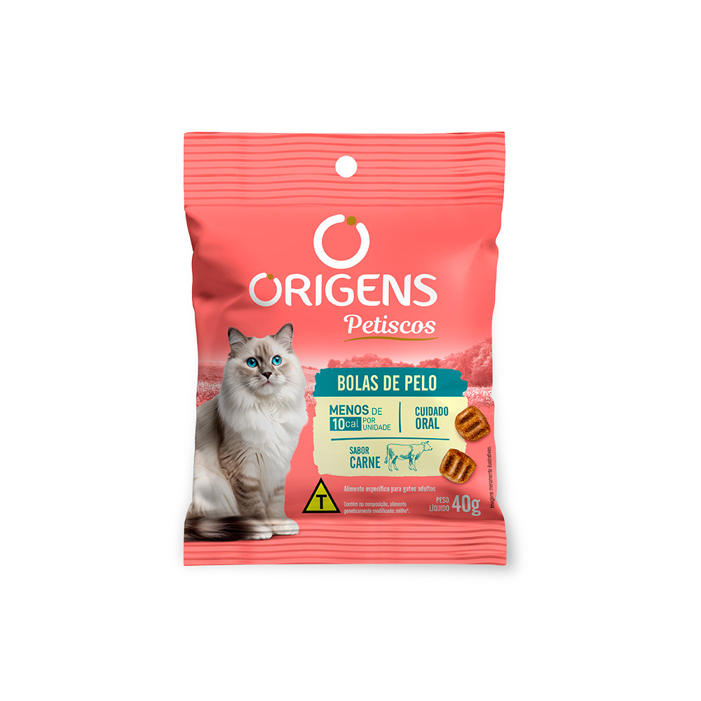 Petisco Origens Bolas de Pelo Cuidado Oral Sabor Carne para Gatos 40 g
