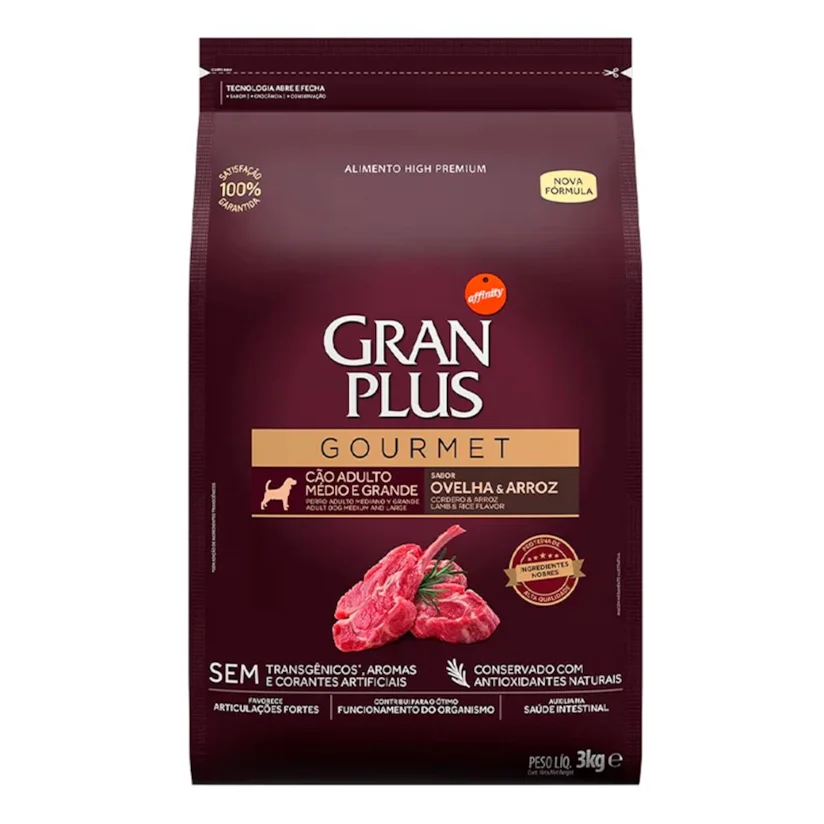 Ração Gran Plus Gourmet Cães Adultos Porte Médio e Grande Ovelha e Arroz 3kg