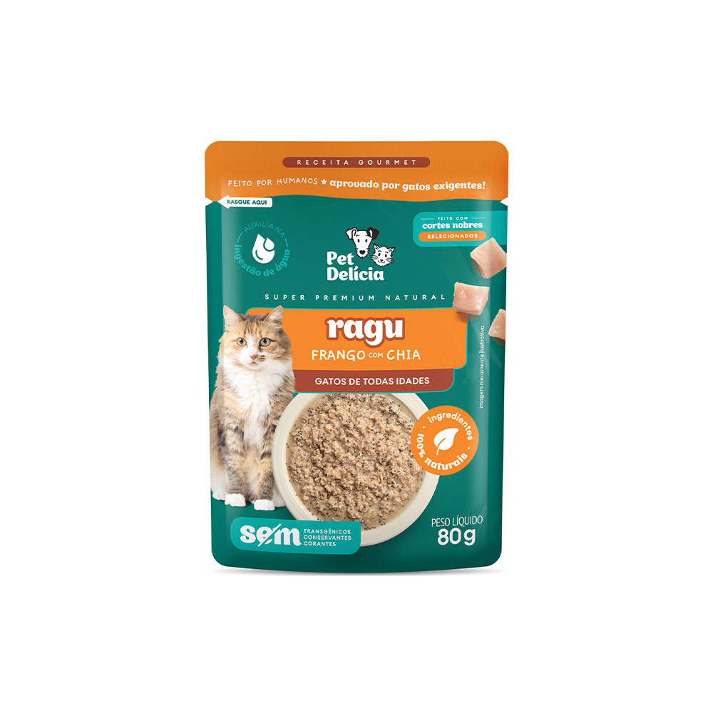 Sachê Natural Pet Delícia Ragu de Frango com Chia para Gatos 80g