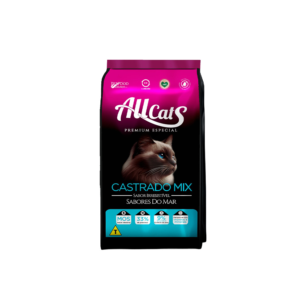 Ração Allcats Mix para Gatos Adultos Castrados Sabores do Mar 10,1 kg