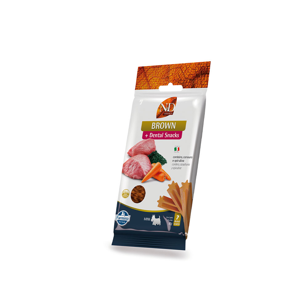 Snack N&D Dental Brown para Cães de Mini e Pequeno Porte Sabor Cordeiro, Cenoura e Spirulina 60 g