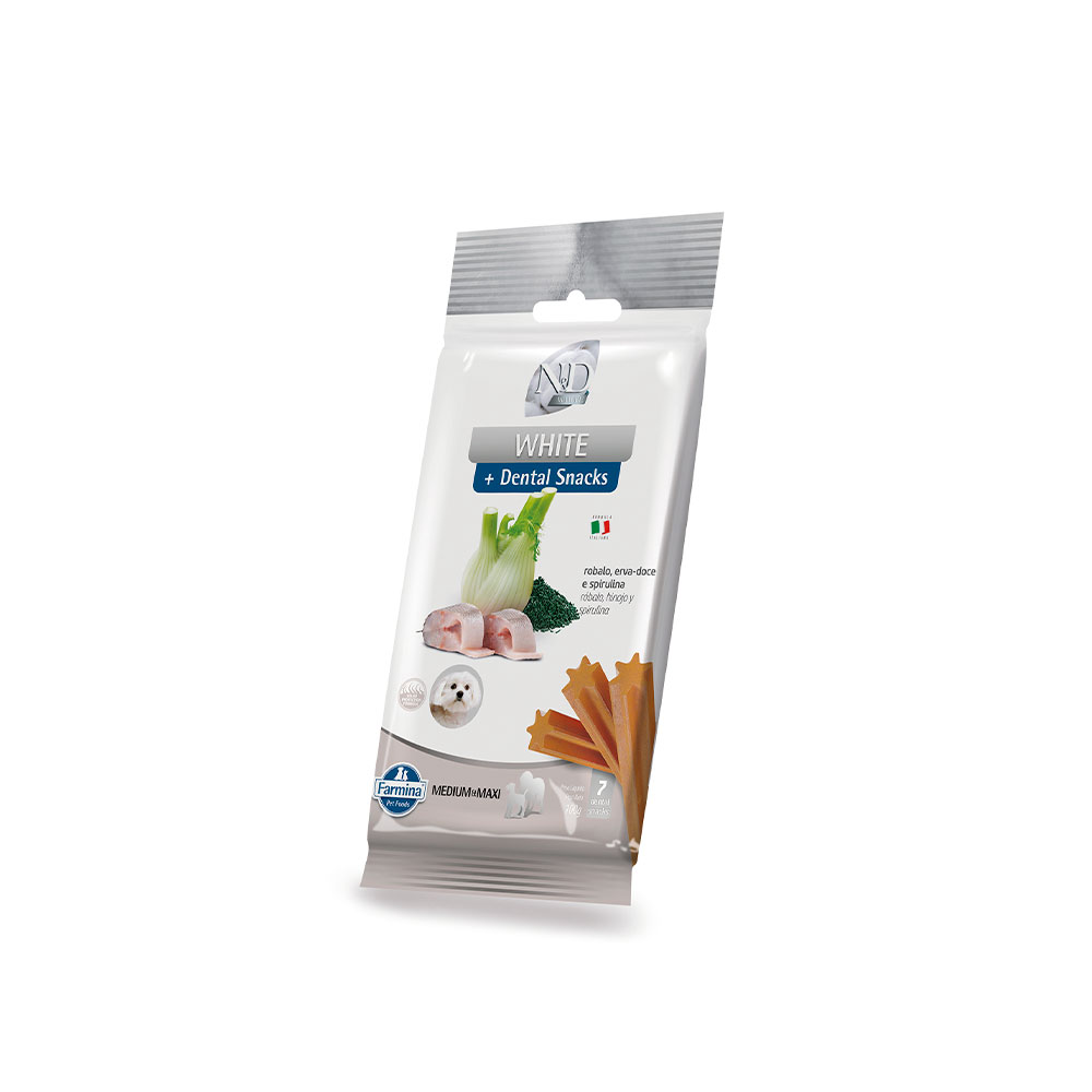 Snack N&D Dental White para Cães de Médio e Grande Porte Sabor Robalo, Erva-doce e Spirulina 100 g