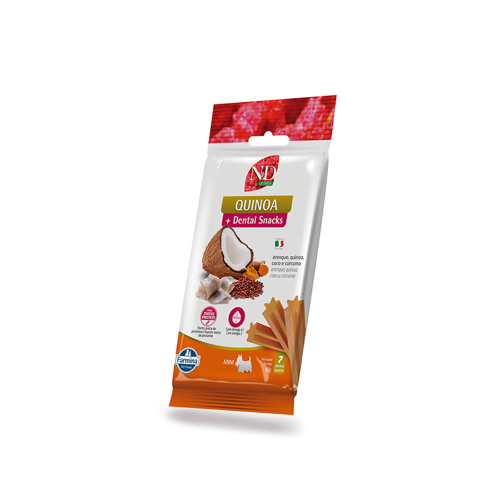 Snack N&D Dental Quinoa para Cães de Mini e Pequeno Porte Sabor Arenque, Quinoa, Coco e Cúrcuma 60 g