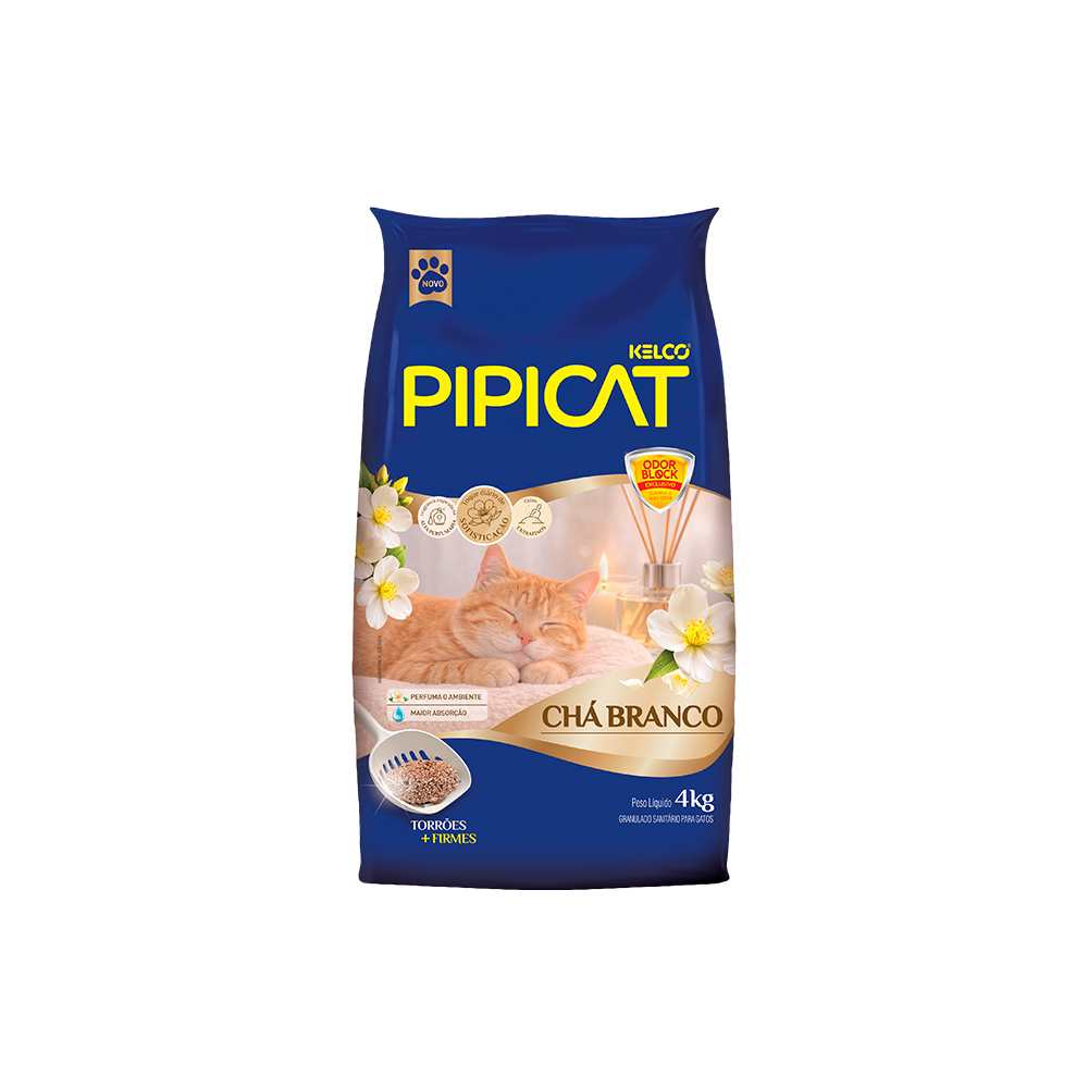 Areia Higiênica Pipicat Chá Branco para Gatos 4 kg