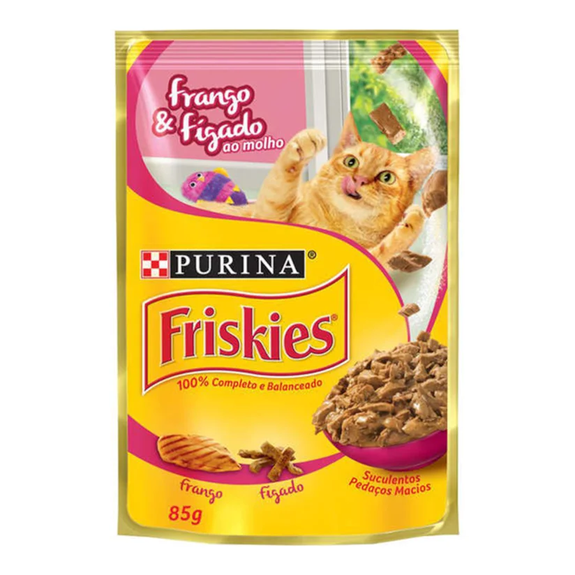 Ração Úmida Nestle Purina Gatos Friskies Frango e Figado ao Molho Sachê 85g