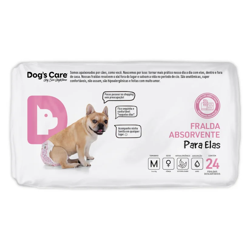 Fralda Higiênica M para Fêmeas Dogs Care 24 Unidades
