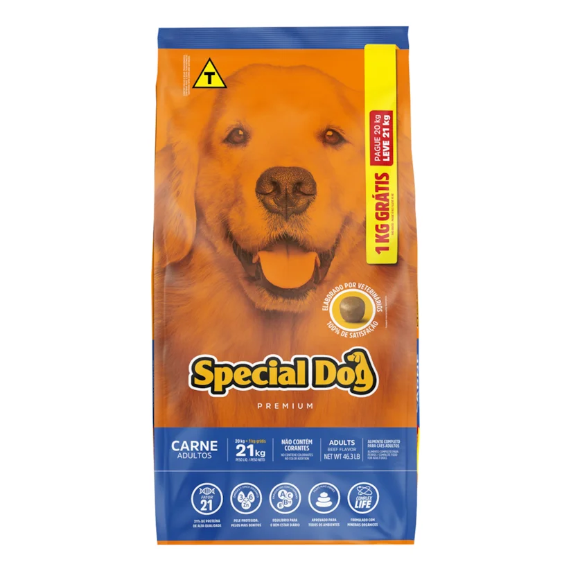 Ração Special Dog para Cães Adultos Carne 20kg + 1kg Bônus Bag