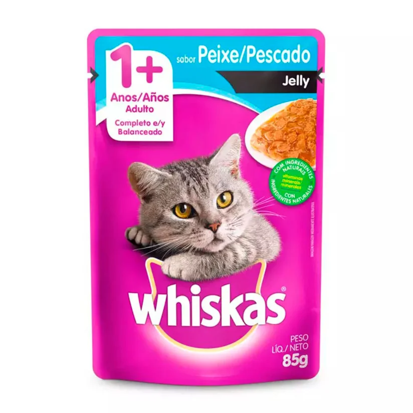 Ração Úmida Whiskas Gatos Adultos Peixe Jelly Sachê 85g