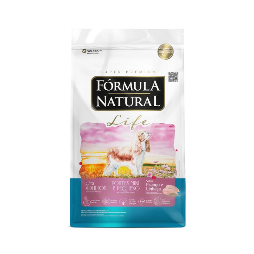 Ração Fórmula Natural Life Cães Adultos Raças Mini e Pequenas Frango e Linhaça 10,1Kg