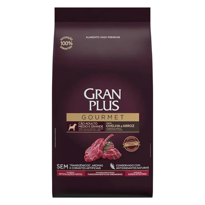 Ração Gran Plus Gourmet Cães Adultos Porte Médio e Grande Ovelha e Arroz 15kg