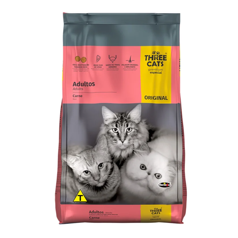 Ração Gatos Three Cats Original Adultos Carne 10,1kg