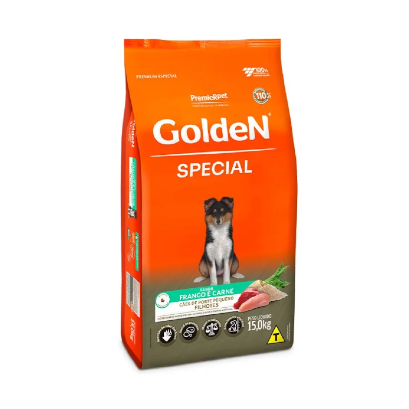 Golden Special Cães Filhotes Pequeno Porte Frango e Carne 15kg