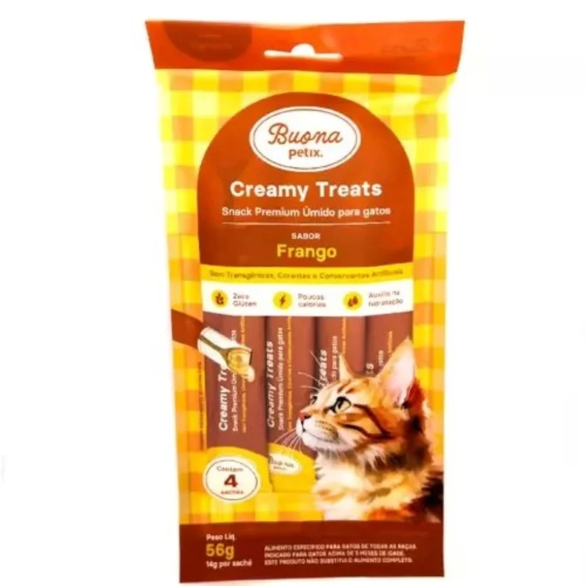 Snack Buona Petix Creamy Sabor Frango para Gatos 56g
