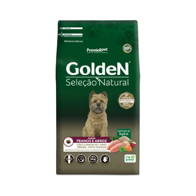 Ração Golden Seleção Natural Cães Senior Mini Bits Frango e Arroz 3kg