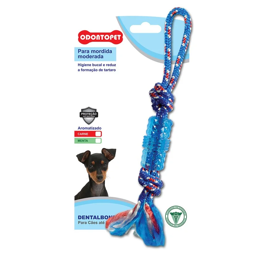 Brinquedo Mordedor Dentalbone Tubo Corda Cães Até 7kg Odontopet Azul