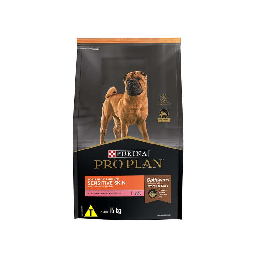 Ração Seca Nestlé Purina Pro Plan Pele Sensível Salmão Cães Adultos Raças Médias e Grandes 15kg