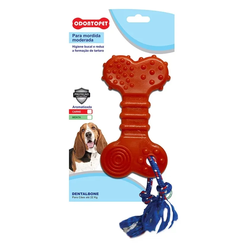 Mordedor Osso Dentalbone Flat Com Corda Cães Até 22kg Vermelho Odontopet