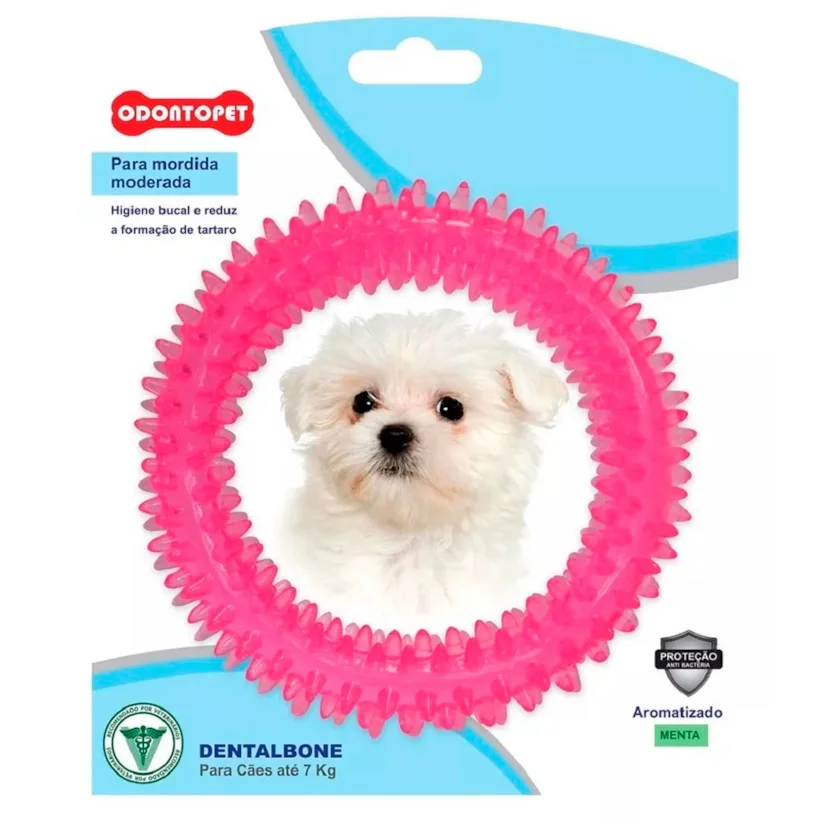 Brinquedo Mordedor Dental Argola Rosa Cães Até 7kg Odontopet