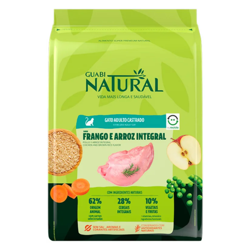 Ração Guabi Natural Gatos Castrados Frango e Arroz Integral 7,5kg