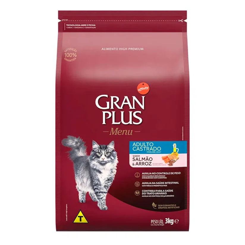Ração Gran Plus Gatos Adultos Castrados Salmão e Arroz 3kg