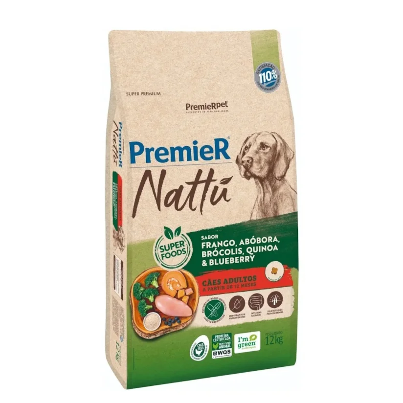 Ração Premier Nattu Cães Adultos Frango e Abóbora 12kg