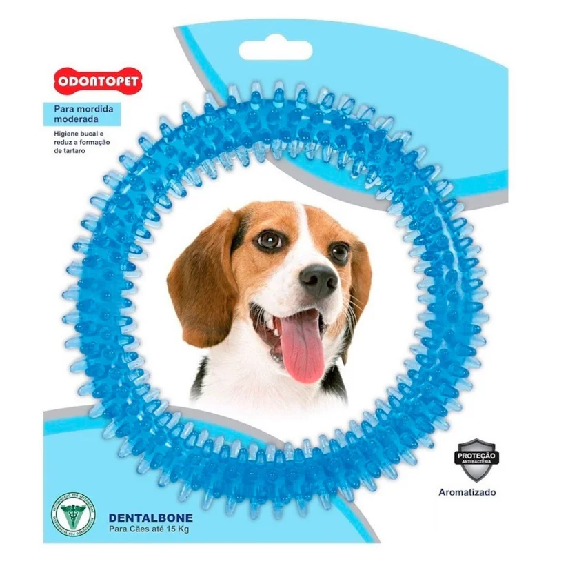Brinquedo Mordedor Dental Argola Azul Cães Até 15kg Odontopet