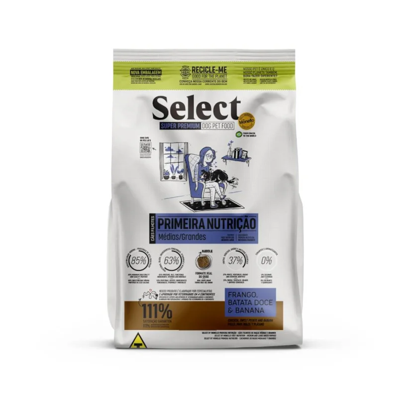 Ração Monello Select Primeira Nutrição para Cães Filhotes Raças Médias e Grandes 15Kg