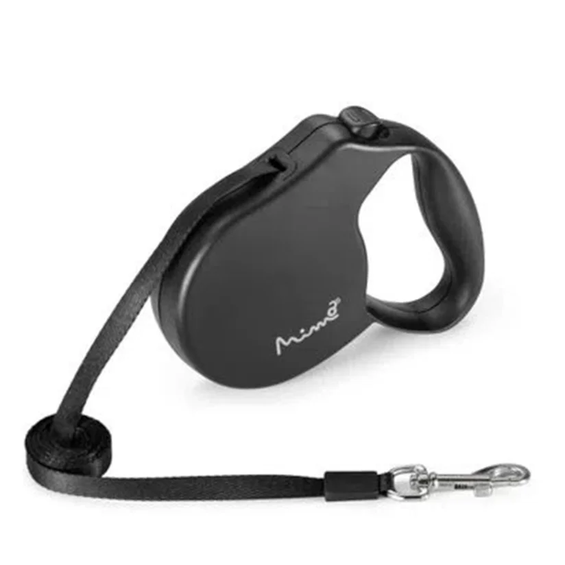 Guia Retrátil Cães Mimo Safe Walk Emborrachada Até 11kg Preto