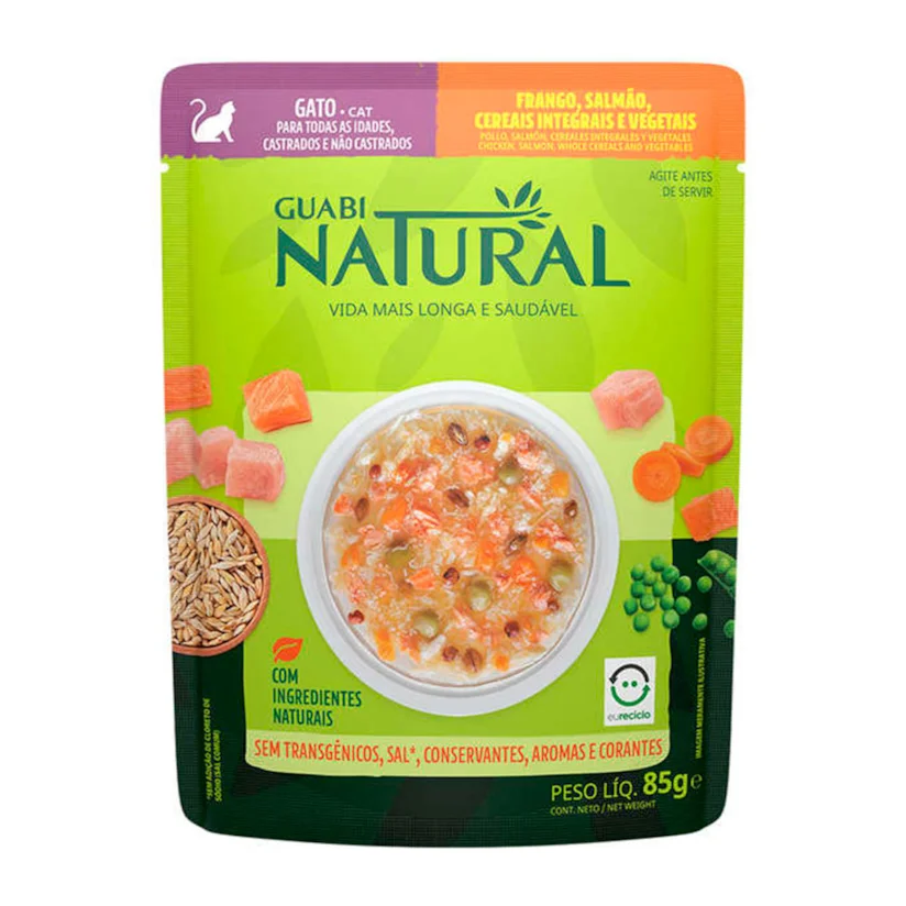 Ração Úmida Guabi Natural Sache Gatos Salmão e Frango 85g