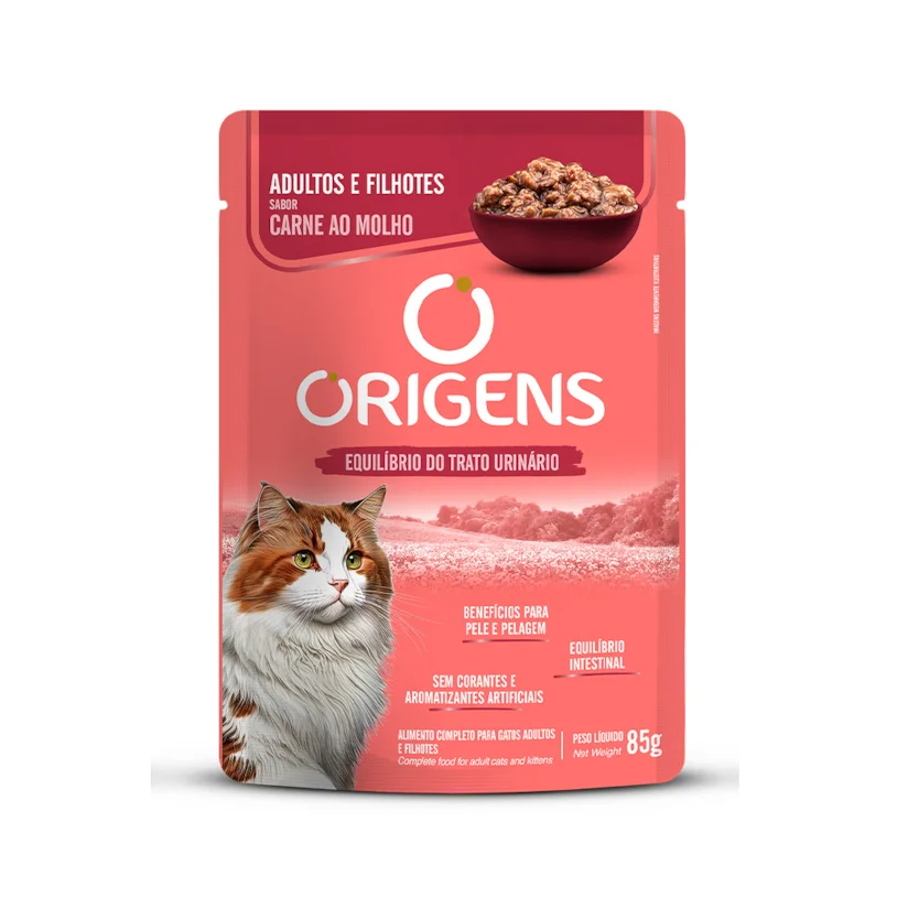 Ração Úmida Origens para Gatos Adultos e Filhotes Sabor Carne ao Molho 85g