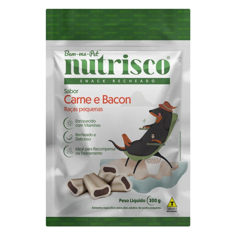 Petisco Cães Snacks Recheado Nutrisco Carne e Bacon Raças Pequenas 300g