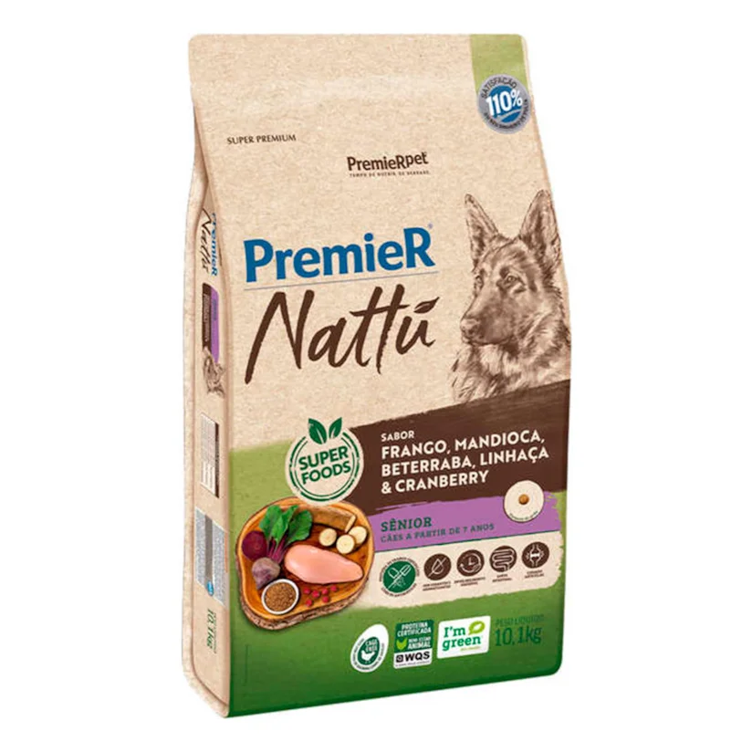 Ração Premier Nattu Cães Adultos Sênior Mandioca 10,1kg