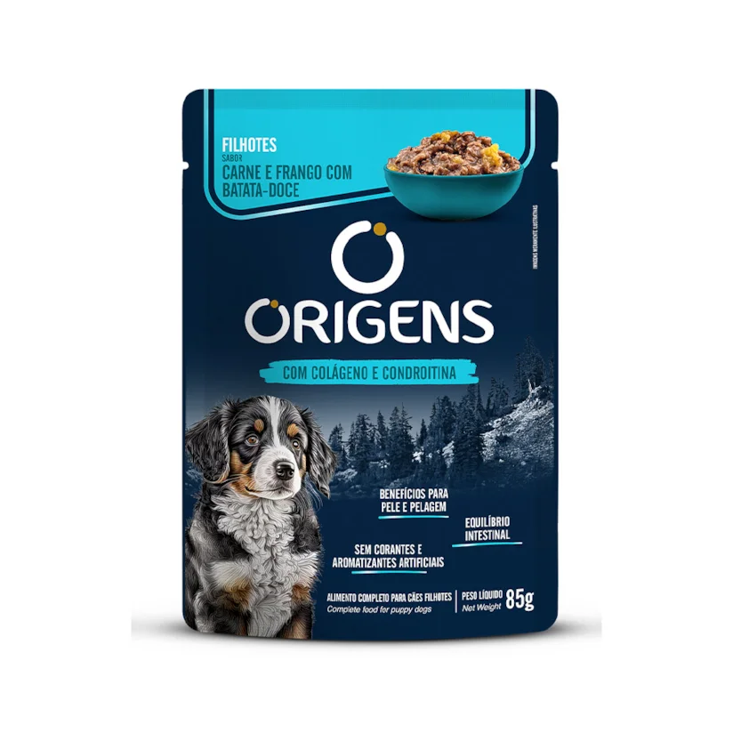 Ração Úmida Origens para Cães Filhotes Sabor Carne e Frango com Batata-Doce 85g