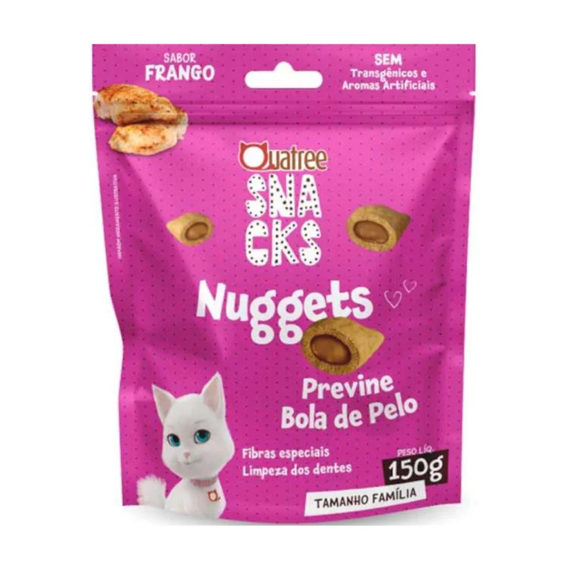 Snack Quatree Nuggets Para Gatos Bola de Pelo Sabor Frango 150g