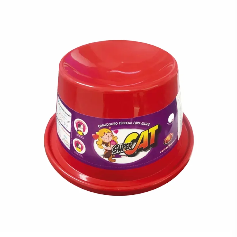 Comedouro Gatos Furacão Pet Super Cat Plástico Anti Formiga Vermelho 200ml