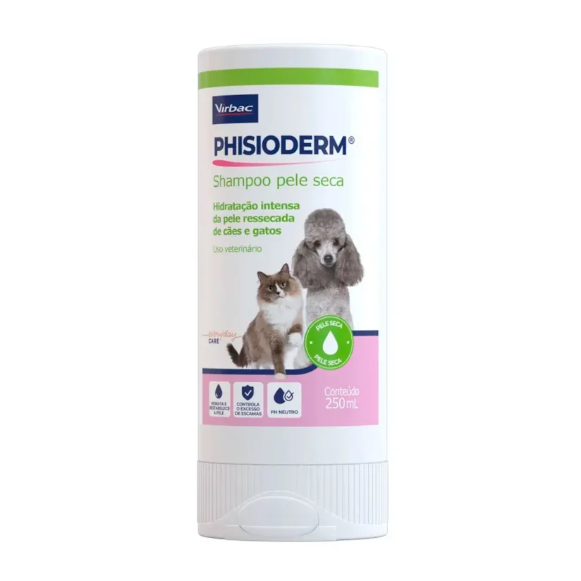 Shampoo Hidratante Virbac Phisioderm Pele Seca para Cães e Gatos 250 ml