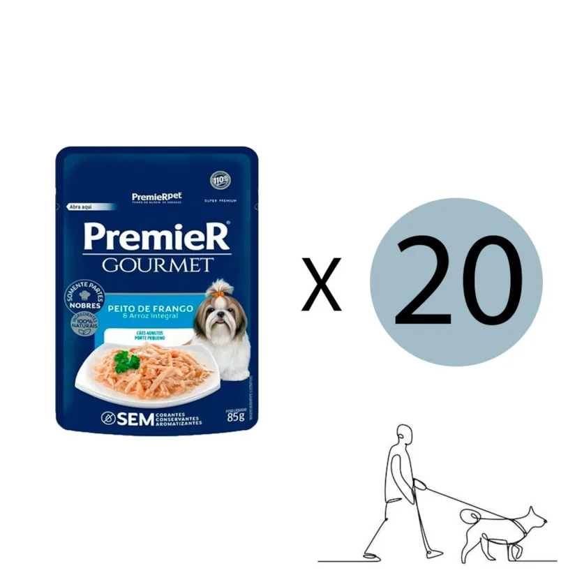 Ração Úmida Premier Gourmet Cães Pequeno Porte Frango E Arroz Integral 85g com 20 Unidades