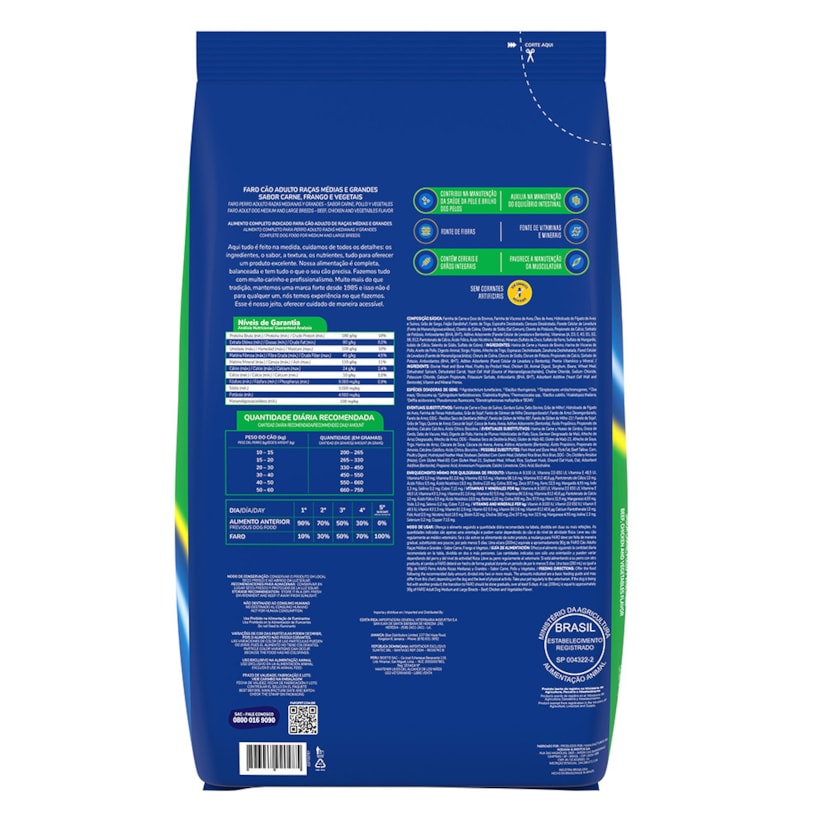 Ração Faro para Cães Adultos Médios e Grandes Sabor Carne, Frango e Vegetais 15kg