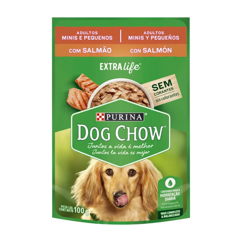 Ração Úmida Nestle Purina Dog Chow Adultos Raças Minis e Pequenas Salmão Sachê 100g