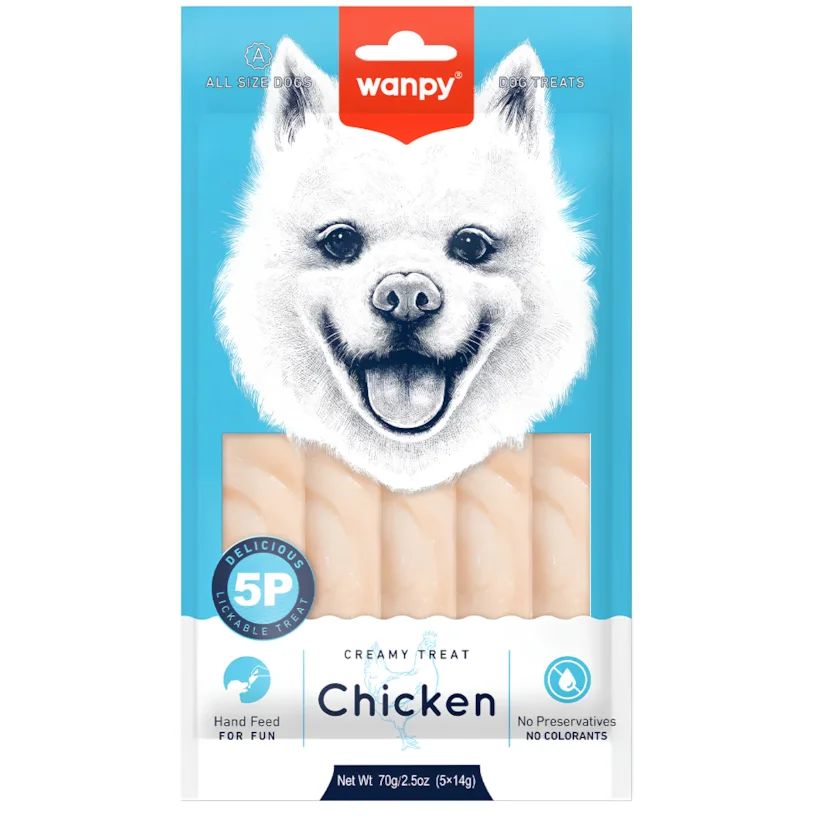 Petisco para Cães Wanpy Creamy sabor Frango com 5 tubos de 14g