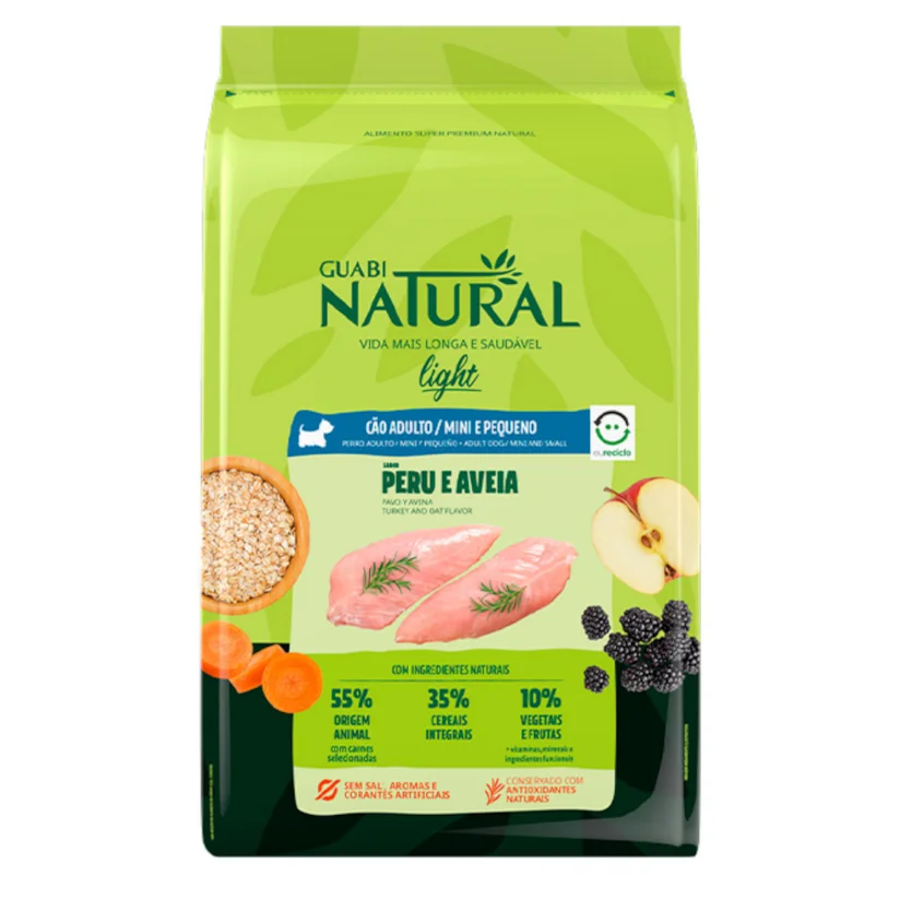 Ração Guabi Natural Cães Adultos Light Raças Mini e Pequenas Peru e Aveia 10,1kg