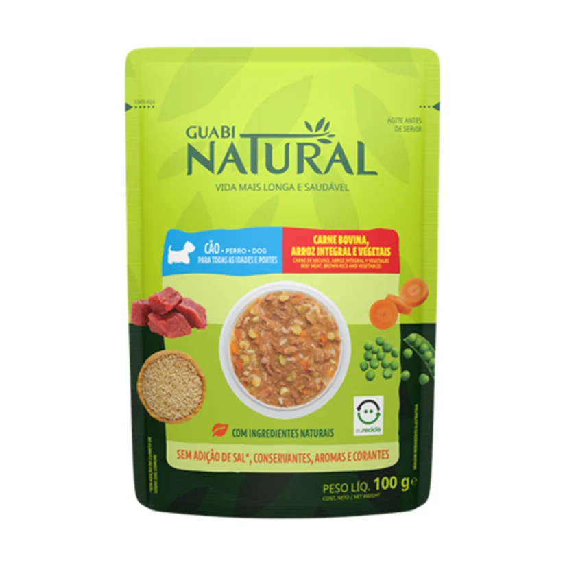 Ração Úmida Guabi Natural Cães Carne, Arroz e Vegetais 100g