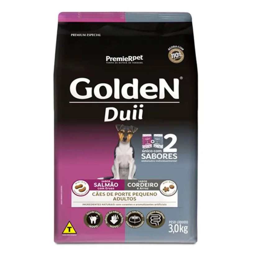 Ração Premier Golden Duii Cães Adultos de Porte Pequeno e Mini Salmão e Cordeiro 3kg