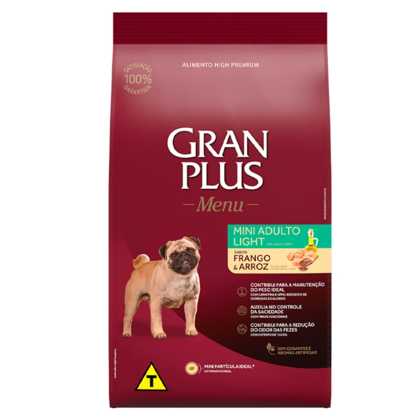 Ração Gran Plus Menu Light Cães Adultos Porte Mini Frango e Arroz 10,1kg