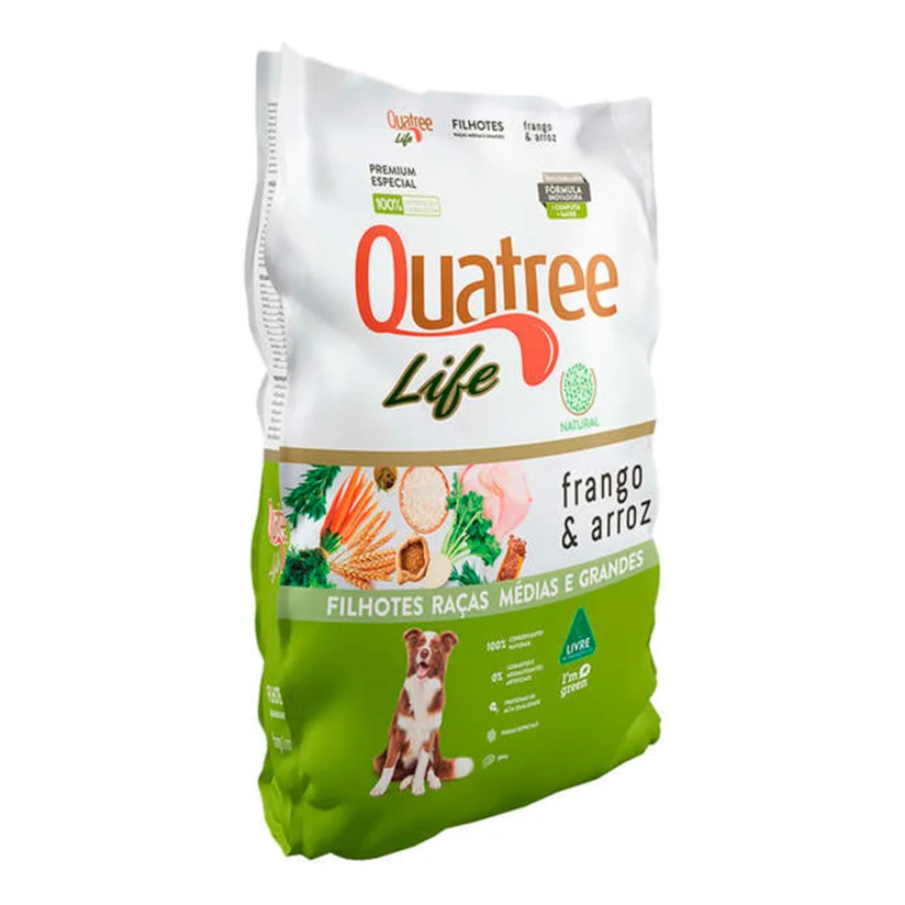 Ração Quatree Life Cães Filhotes Raças Médias e Grandes Frango e Arroz - 15kg