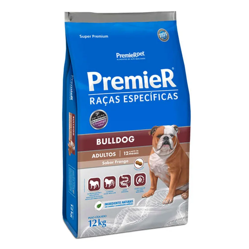 Ração Premier Raças Específicas Bulldog Cães Adultos Frango 12kg